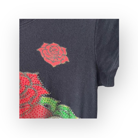 Y2K: Broken Heart ✿ Crystal Rose Tattoo Tee T Shirt ✿ Black Small ✿ Stretch Fit - Picture 10 of 16